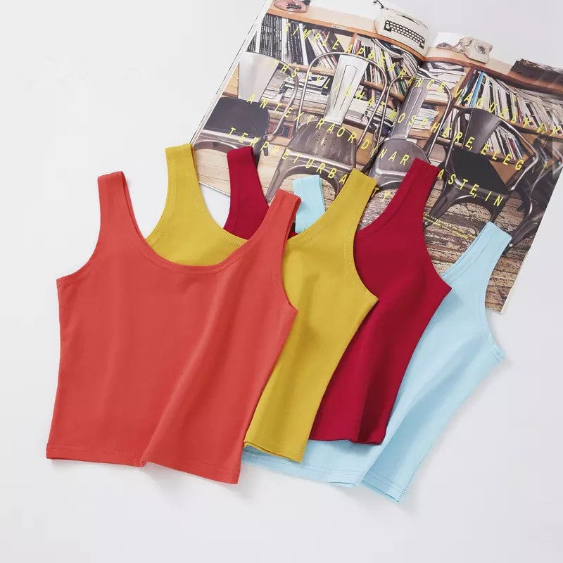 Candy Colour Crop Tops Sleeveless Short Cotton