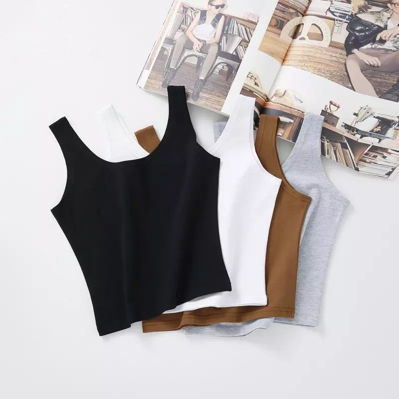 Candy Colour Crop Tops Sleeveless Short Cotton