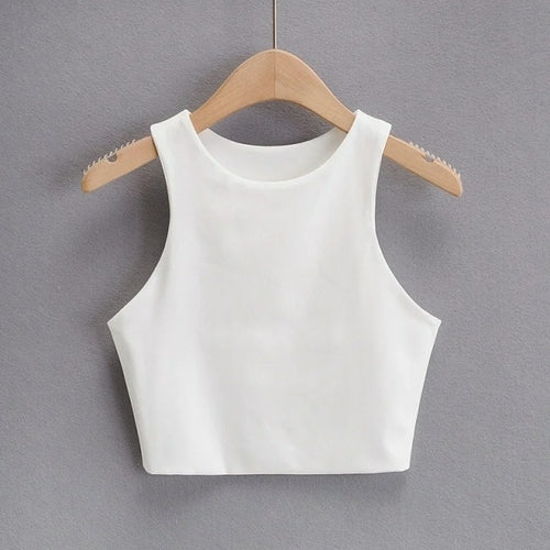 2022 Summer Fashion Women Sexy Slim Tops O neck Sleeveless Double