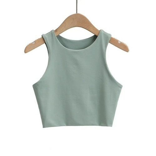 2022 Summer Fashion Women Sexy Slim Tops O neck Sleeveless Double