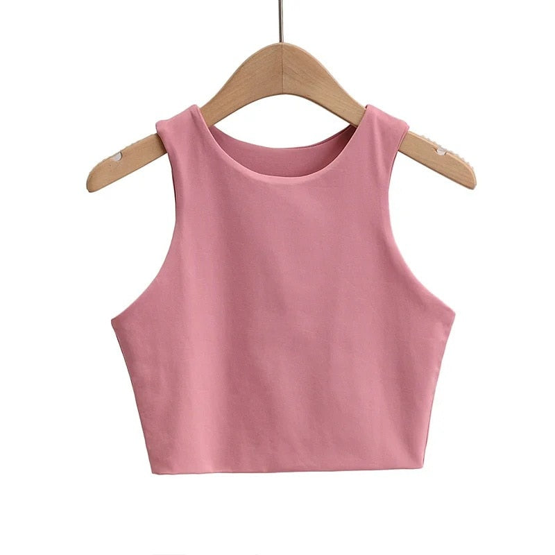 2022 Summer Fashion Women Sexy Slim Tops O neck Sleeveless Double