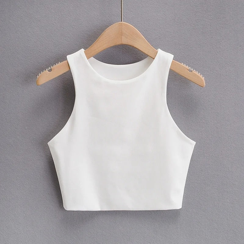 2022 Summer Fashion Women Sexy Slim Tops O neck Sleeveless Double