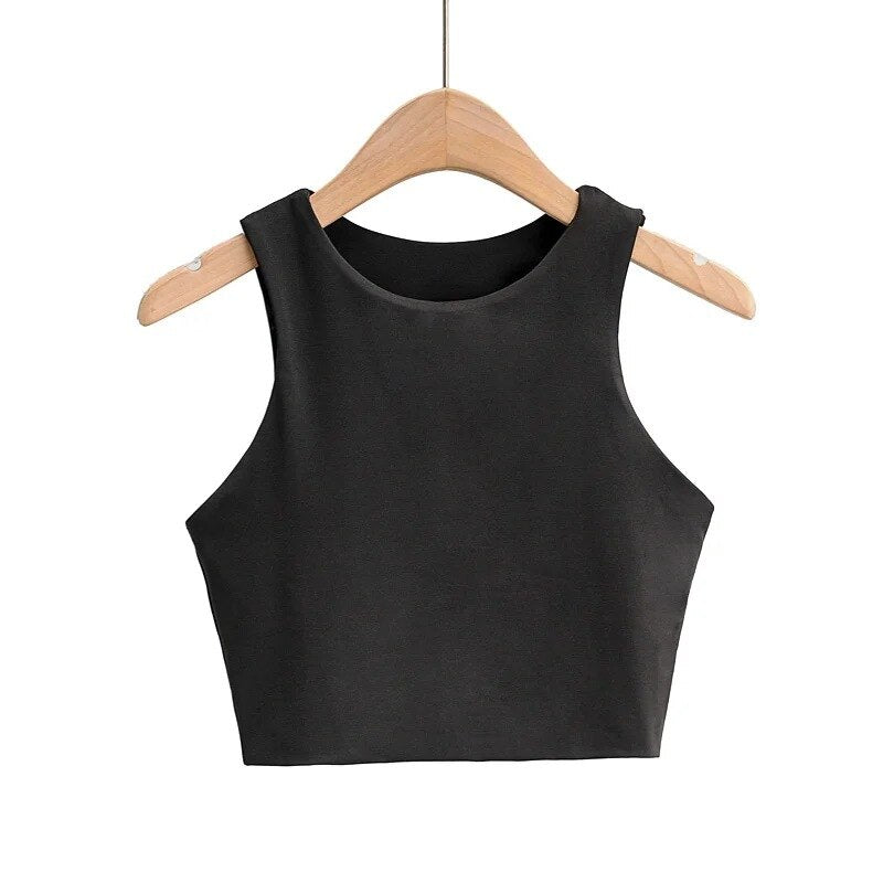 2022 Summer Fashion Women Sexy Slim Tops O neck Sleeveless Double
