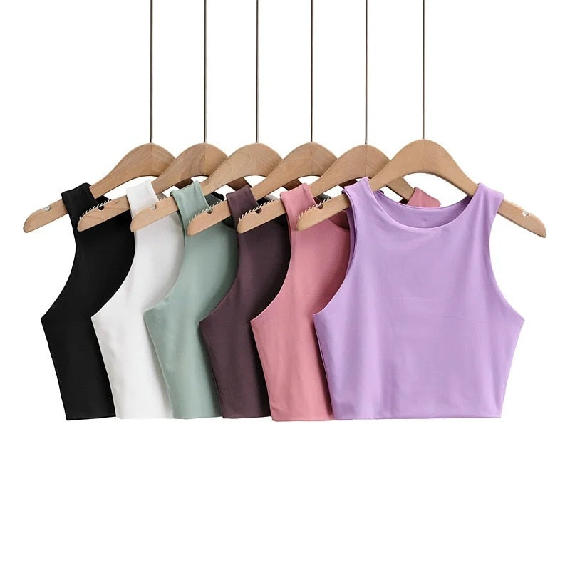 2022 Summer Fashion Women Sexy Slim Tops O neck Sleeveless Double