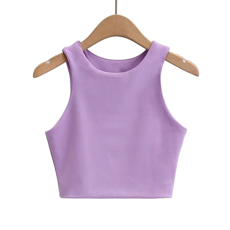 2022 Summer Fashion Women Sexy Slim Tops O neck Sleeveless Double