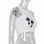 BoozRey Y2K Cross Print Crop Top Women Fashion Sleeveless O Neck Basic