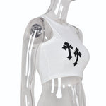 BoozRey Y2K Cross Print Crop Top Women Fashion Sleeveless O Neck Basic