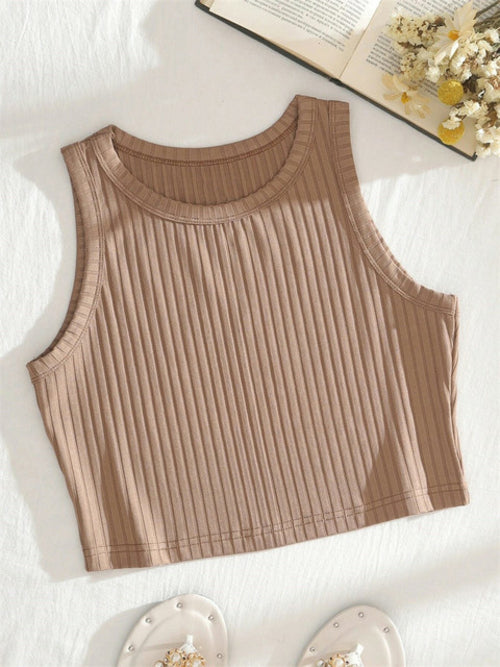 Casual Basic Ribbed Knit Crop Top