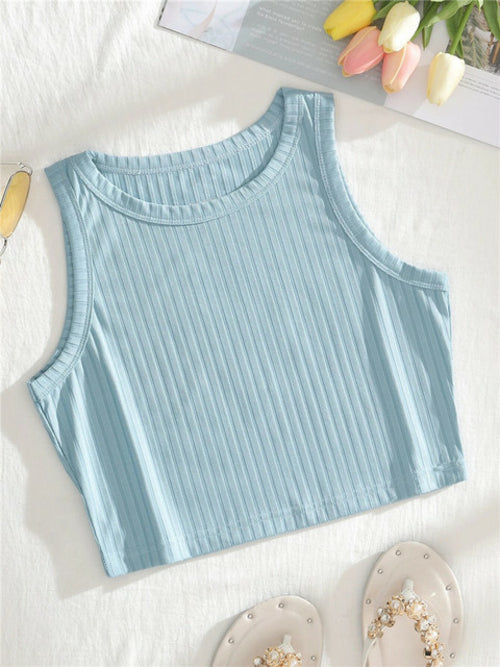 Casual Basic Ribbed Knit Crop Top