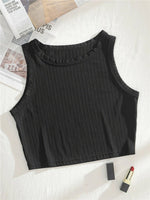 Casual Basic Ribbed Knit Crop Top