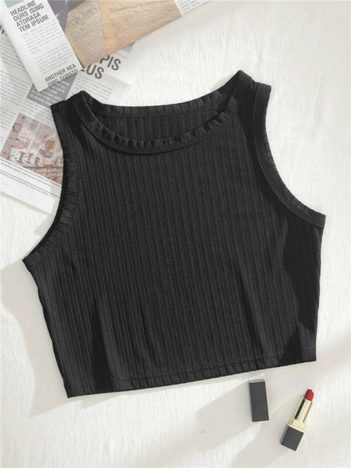 Casual Basic Ribbed Knit Crop Top