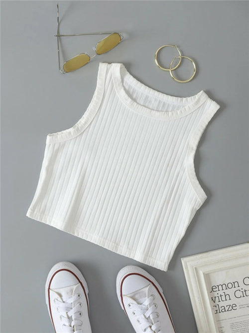 Casual Basic Ribbed Knit Crop Top