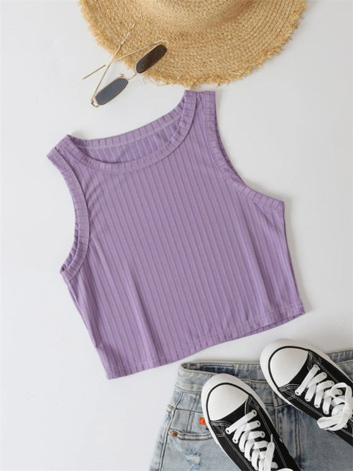Casual Basic Ribbed Knit Crop Top