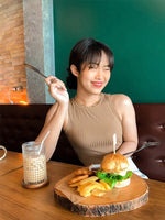 Casual Basic Ribbed Knit Crop Top