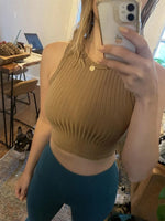 Casual Basic Ribbed Knit Crop Top
