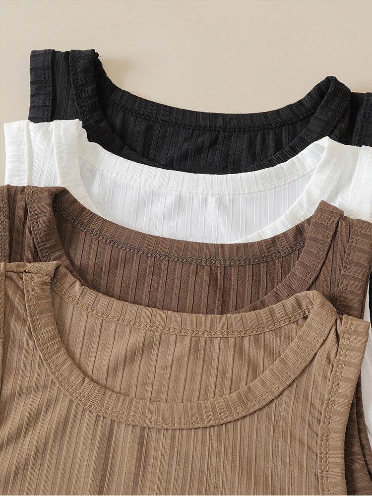 Casual Basic Ribbed Knit Crop Top
