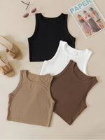 Casual Basic Ribbed Knit Crop Top