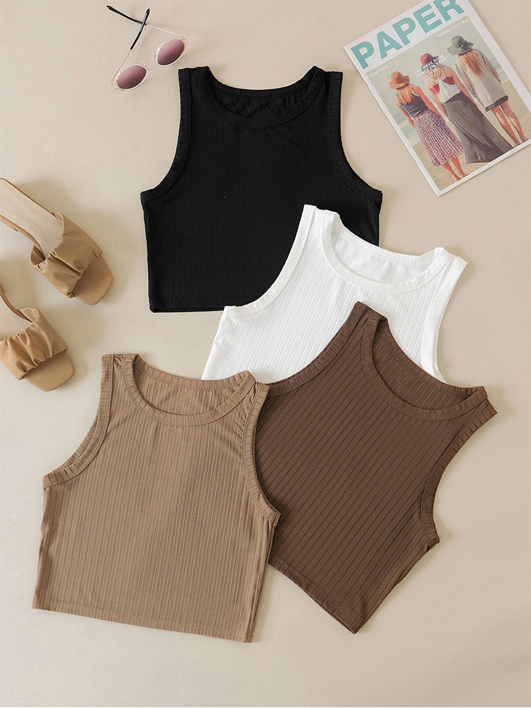 Casual Basic Ribbed Knit Crop Top