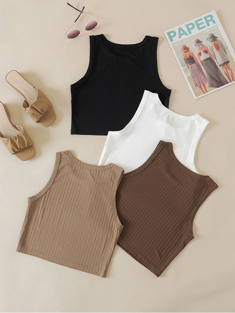 Casual Basic Ribbed Knit Crop Top