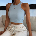 Summer Top Women Ribbed Casual Fitness Crop Top Solid Off Shoulder