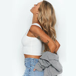Summer Top Women Ribbed Casual Fitness Crop Top Solid Off Shoulder