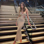 Cryptographic Spaghetti Strap Sexy Backless Maxi Dress Summer Holiday