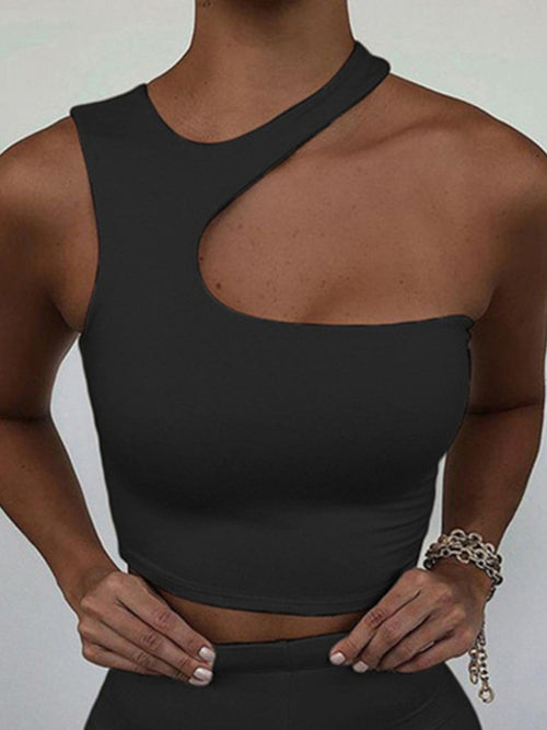 Cut Out Sexy Crop Off Shoulder Solid 2022 Skinny Sport Short Tops
