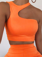 Cut Out Sexy Crop Off Shoulder Solid 2022 Skinny Sport Short Tops