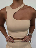 Cut Out Sexy Crop Off Shoulder Solid 2022 Skinny Sport Short Tops
