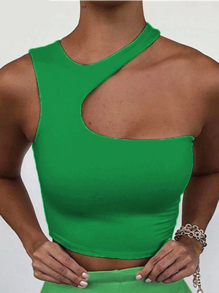Cut Out Sexy Crop Off Shoulder Solid 2022 Skinny Sport Short Tops
