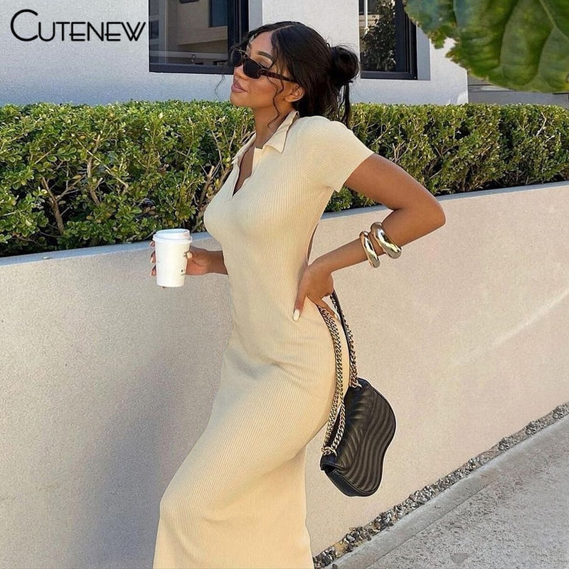 Cutenew Elegant Knitted  Maxi Dress Women Summer