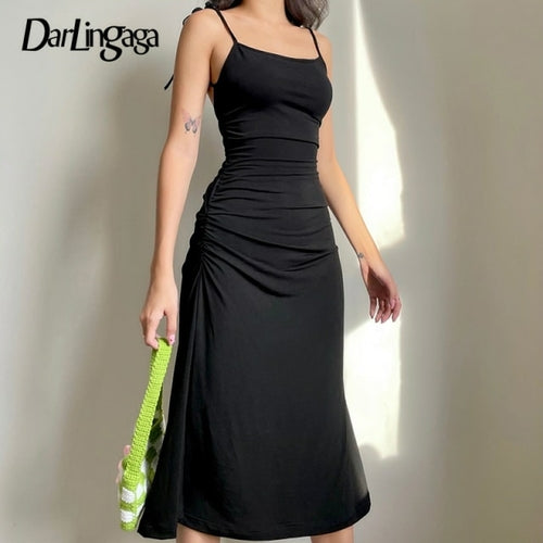 Darlingaga Fashion Strappy Black Dress Irregular Elegant