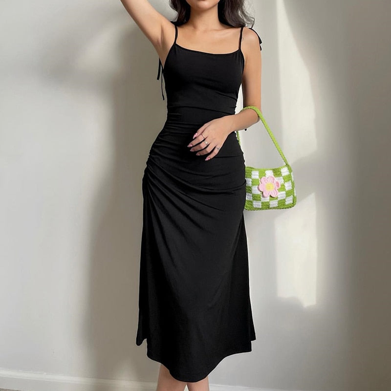 Darlingaga Fashion Strappy Black Dress Irregular Elegant
