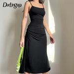 Darlingaga Fashion Strappy Black Dress Irregular Elegant