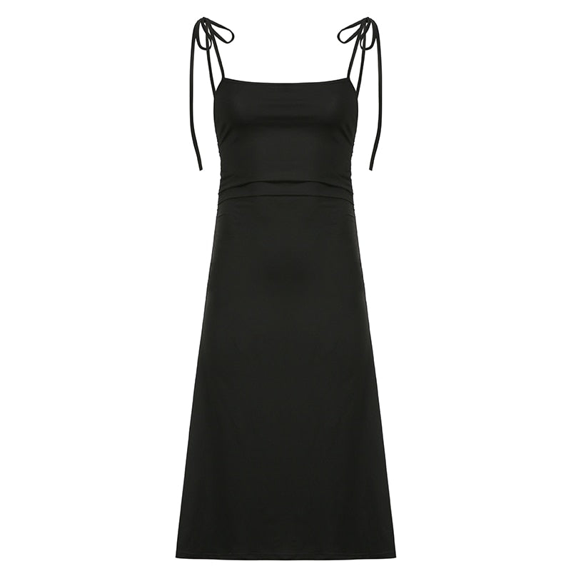 Darlingaga Fashion Strappy Black Dress Irregular Elegant