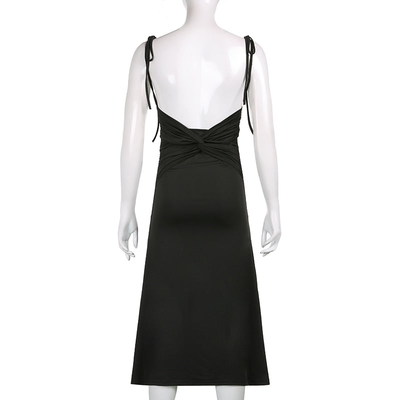 Darlingaga Fashion Strappy Black Dress Irregular Elegant