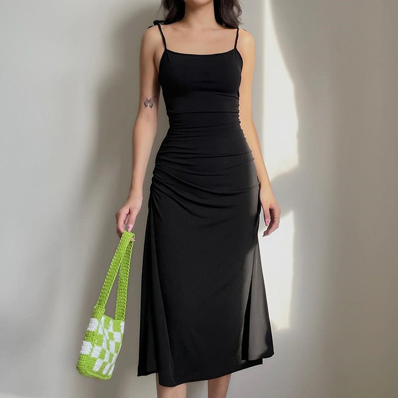 Darlingaga Fashion Strappy Black Dress Irregular Elegant