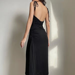 Darlingaga Fashion Strappy Black Dress Irregular Elegant