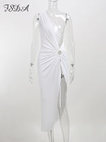 Midi Beach Dress White One Shoulder
