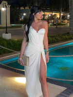 Midi Beach Dress White One Shoulder
