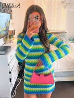 Fsda Stripe Knit Women Beach Dress