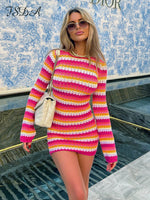 Fsda Stripe Knit Women Beach Dress