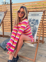 Fsda Stripe Knit Women Beach Dress