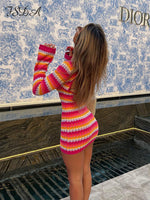 Fsda Stripe Knit Women Beach Dress