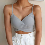 Fashion Sexy Women V Neck Pure Color Patchwork Crop Top
