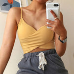 Fashion Sexy Women V Neck Pure Color Patchwork Crop Top