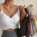 Fashion Sexy Women V Neck Pure Color Patchwork Crop Top