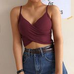 Fashion Sexy Women V Neck Pure Color Patchwork Crop Top