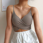 Fashion Sexy Women V Neck Pure Color Patchwork Crop Top