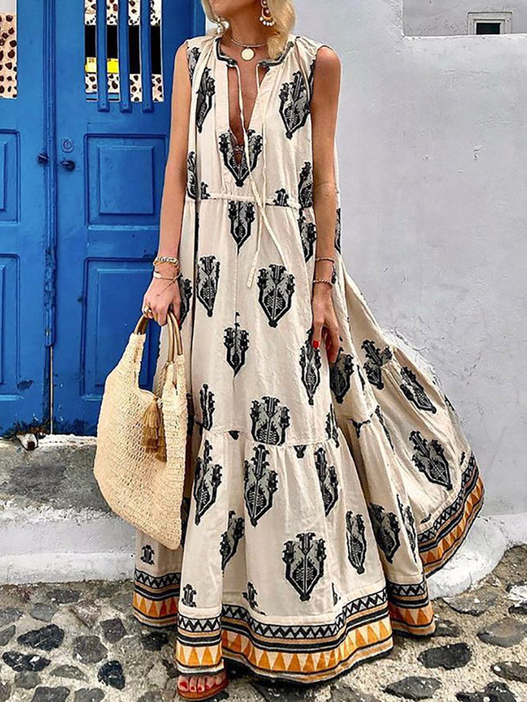 Half Open Collar Summer Dress